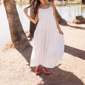 White Coastal Boho Flowy Maxi Dress | Hem & Thread